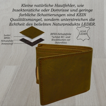 Edle Voll-Leder Herren Geldbörse Brieftasche RFID Schutz Riegelverschluss Querformat (braun)